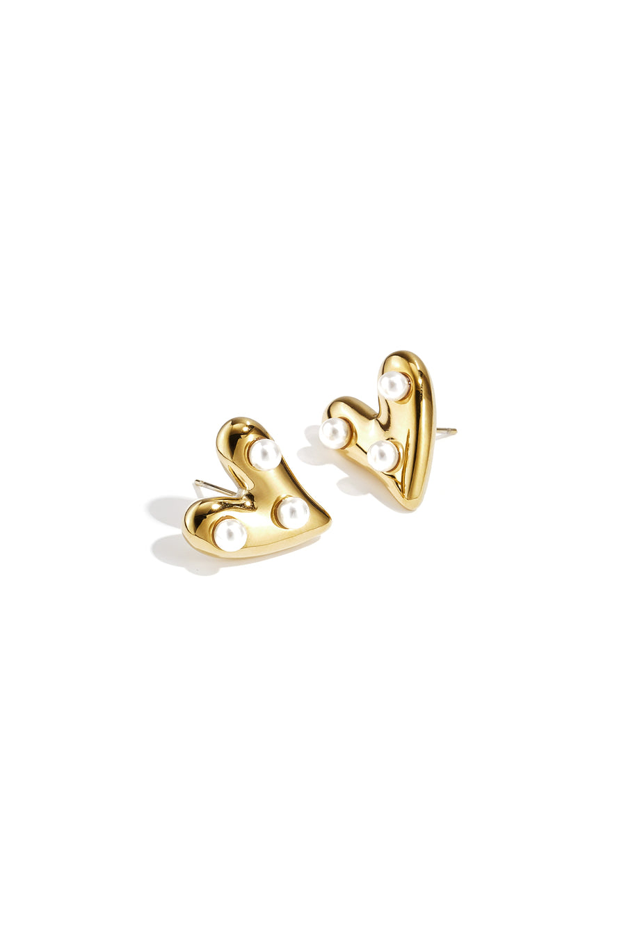 Women's stud earrings in stainless steel, ABS with heart shape – gold-colored