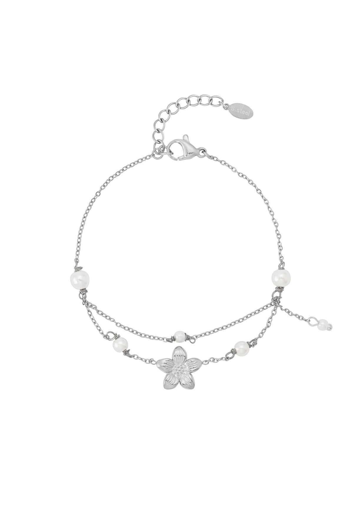 Bracelet de cheville pour femmes en acier inoxydable 304, fausse perle à motif floral