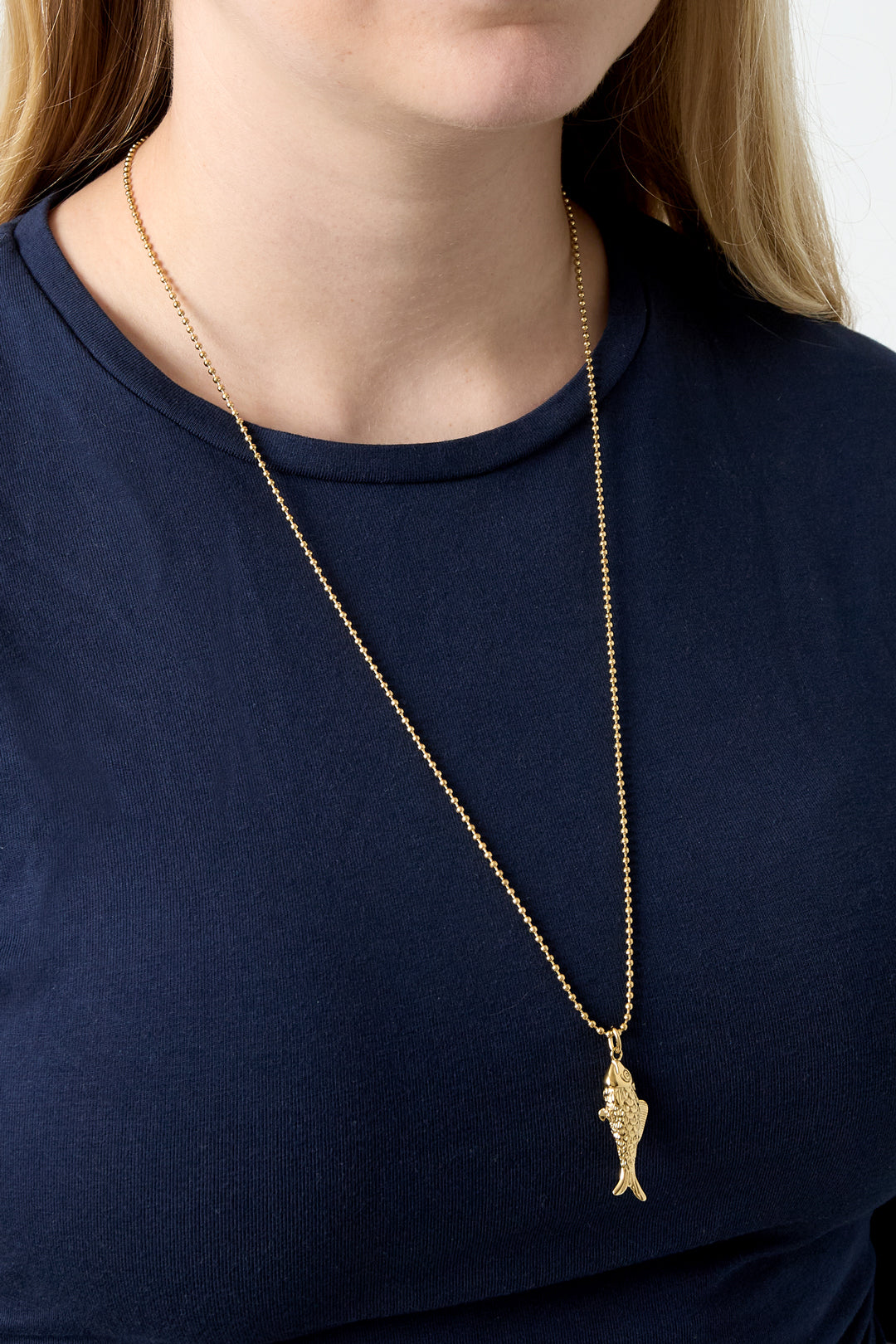 Women's long stainless steel necklace with fish motif – gold and silver colored – image 2