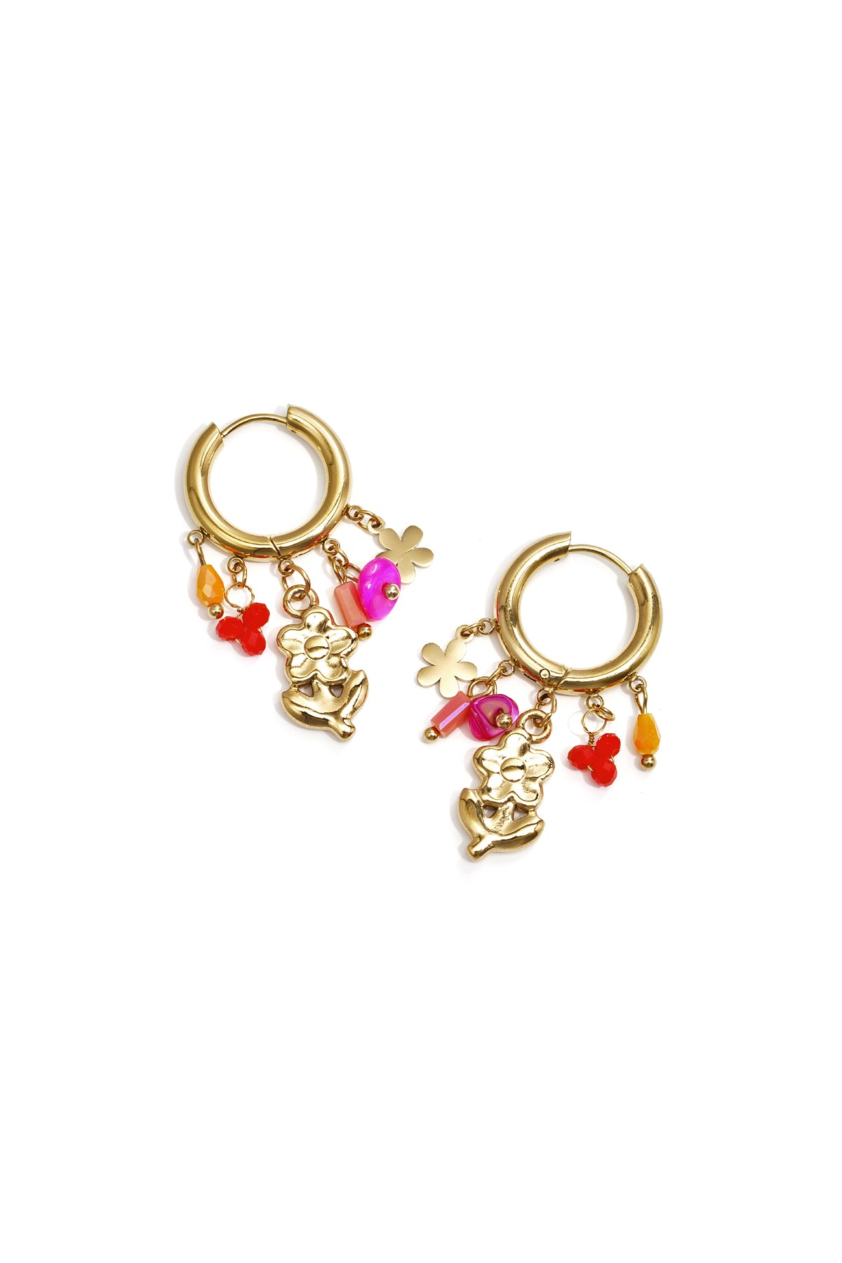 Boucles d'oreilles pendantes perlées pour femmes en acier inoxydable avec motif floral et motif soleil – plusieurs couleurs