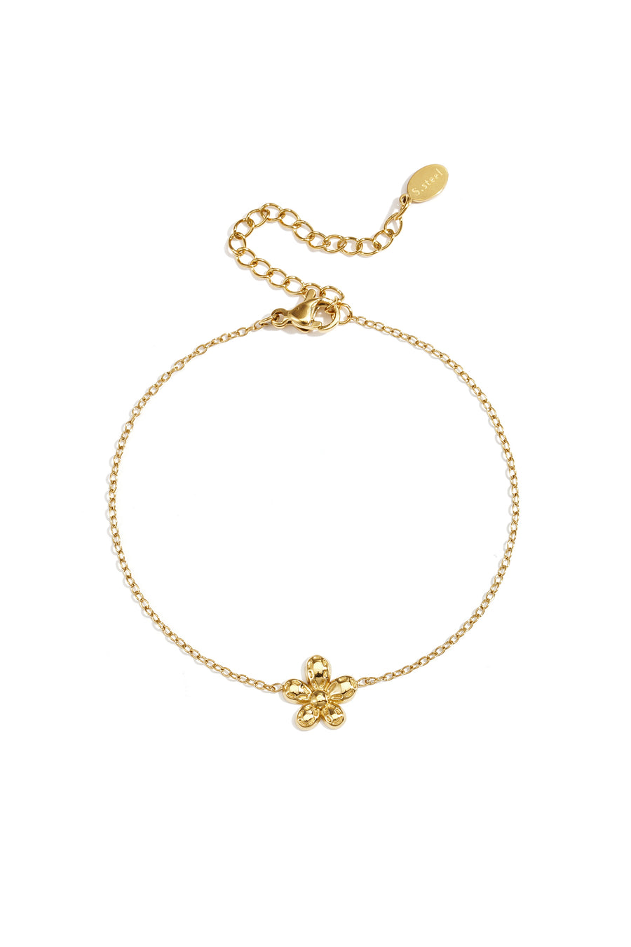 Bracelet à breloques pour femme en acier inoxydable avec motif floral – doré