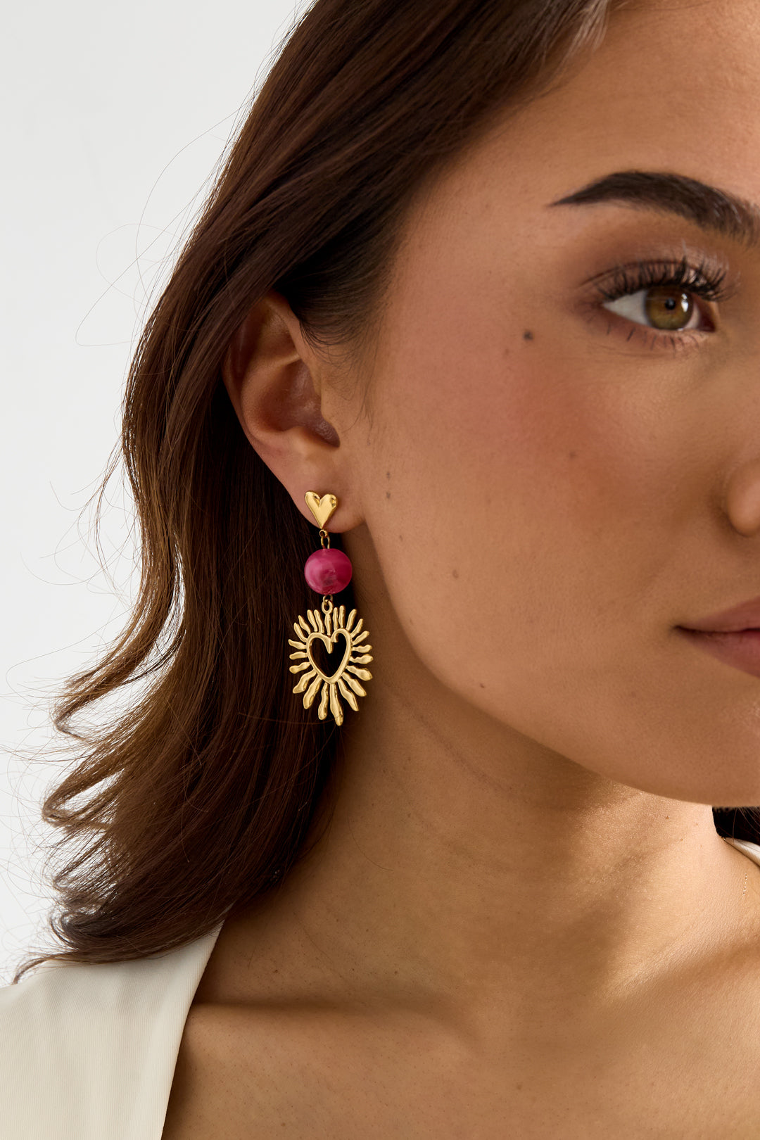 Boucles d'oreilles pendantes en acier inoxydable en forme de cœur pour femme – rouge rosé et vert – photo 4