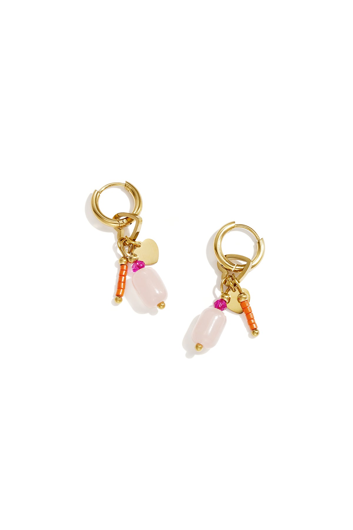 Boucles d'oreilles pendantes perlées pour femme en acier inoxydable, verre, cristaux synthétiques, émail – rose et jaune