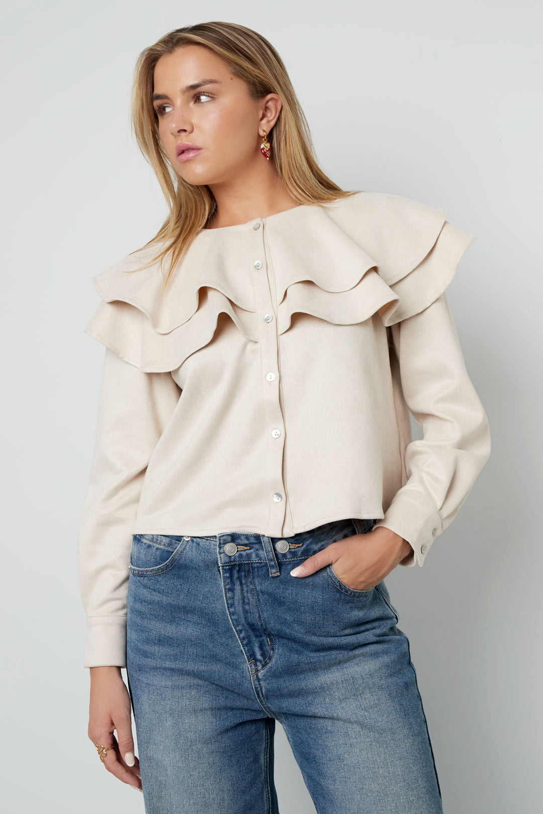 Dames blouse van polyester met rucherand – productfoto 2