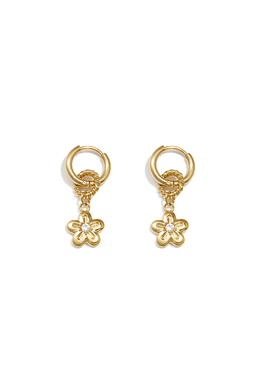 Women's dangle earrings in stainless steel with a floral motif – gold-colored