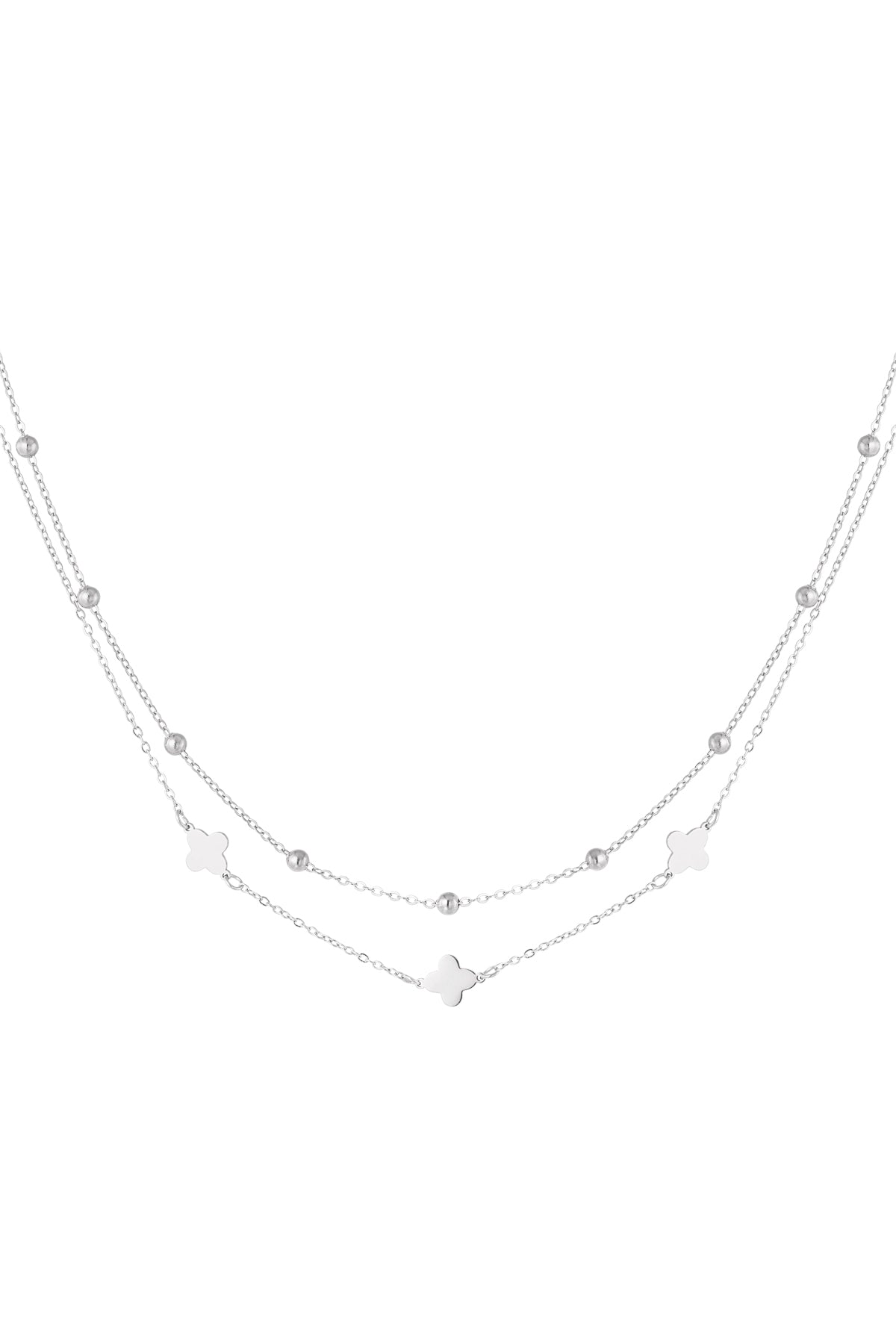 Layered stainless steel women's necklace with clover motif – gold-colored