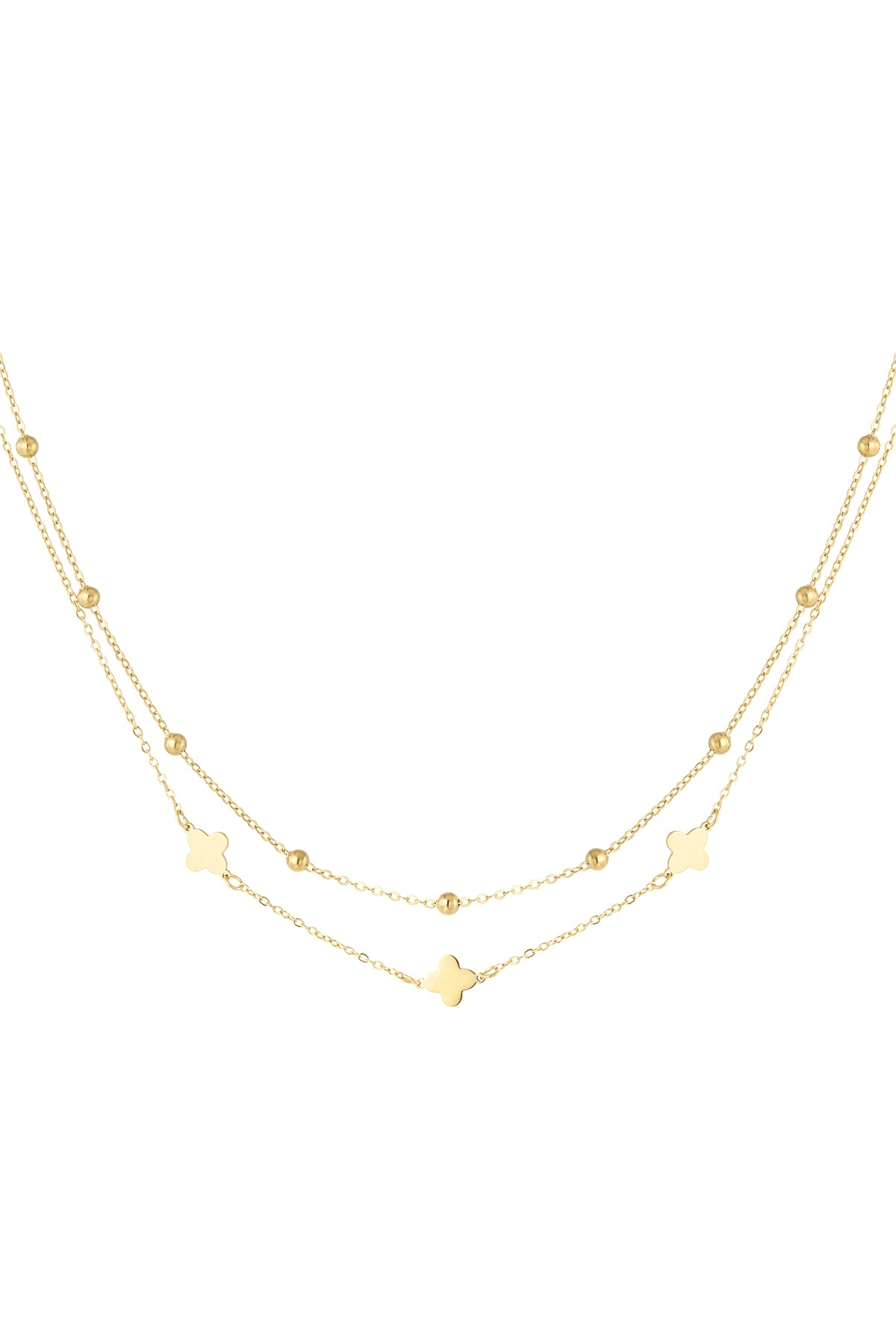 Layered stainless steel women's necklace with clover motif – gold-colored