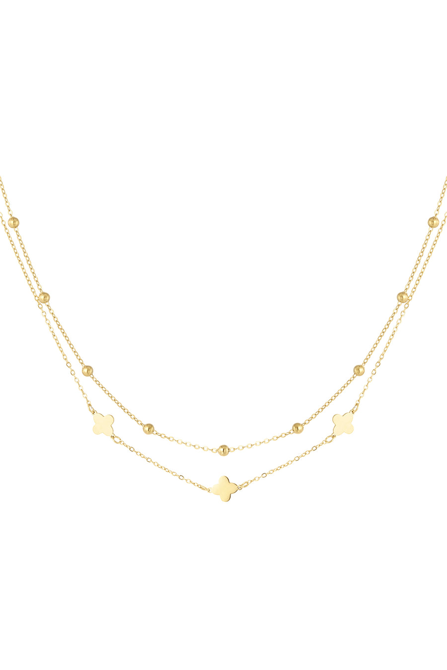 Collier à plusieurs rangs pour femme en acier inoxydable avec motif trèfle – couleur or