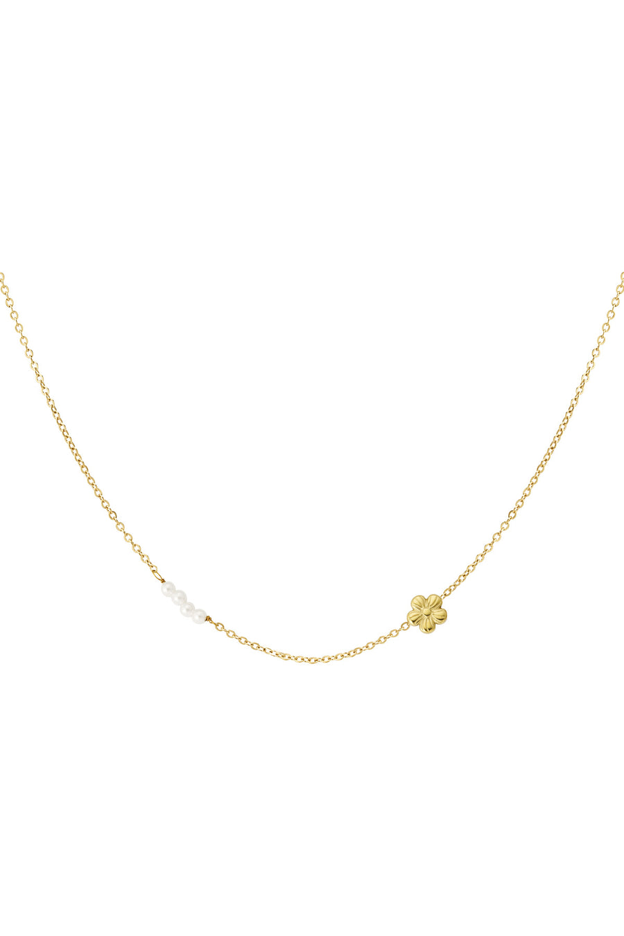Collier à maillons pour femmes en acier inoxydable, perle d'imitation avec motif floral
