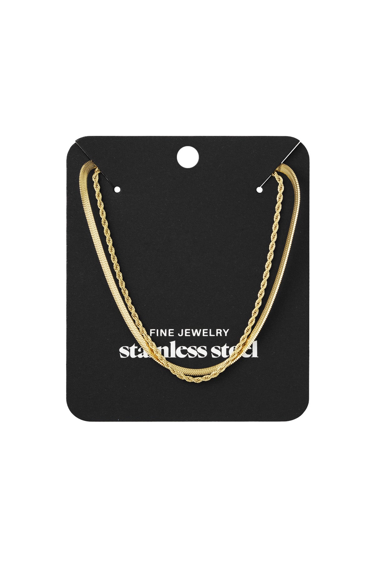 Women's layered stainless steel necklace with link detail – gold-toned – image 3