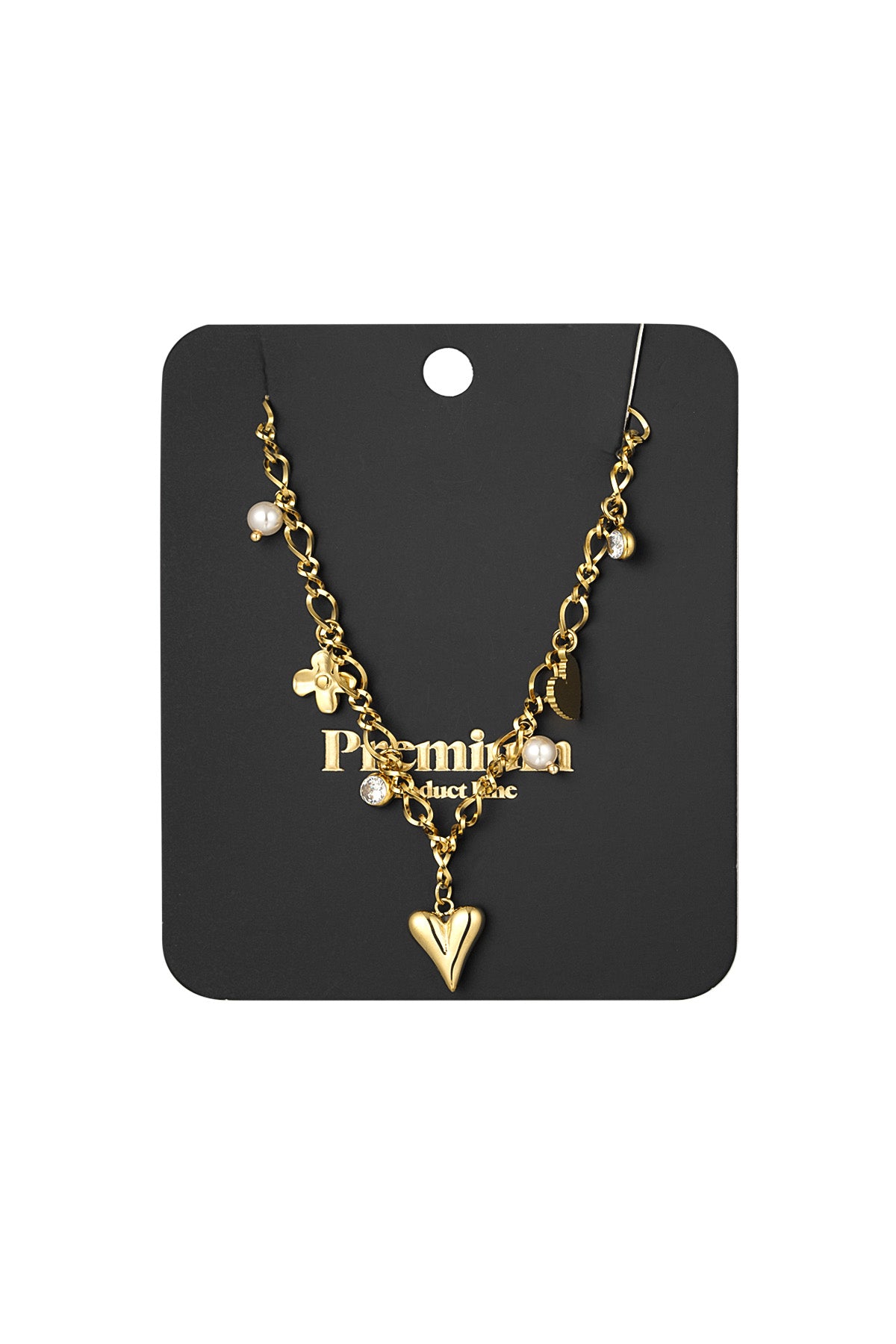 Women's necklace with 304 stainless steel, rhinestone, imitation pearl heart-shaped pendant – gold-colored – image 3