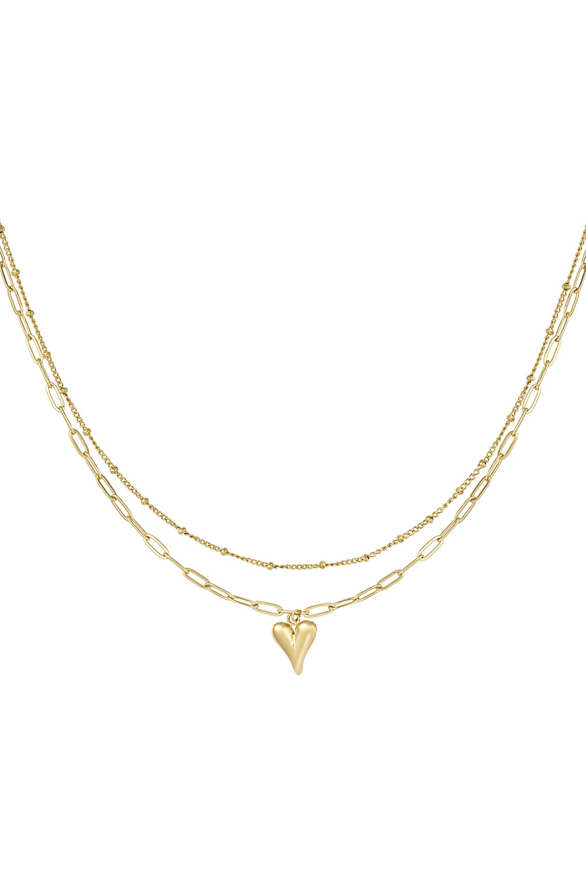 Collier de femme multicouche en acier inoxydable 304 avec cœur – couleur or