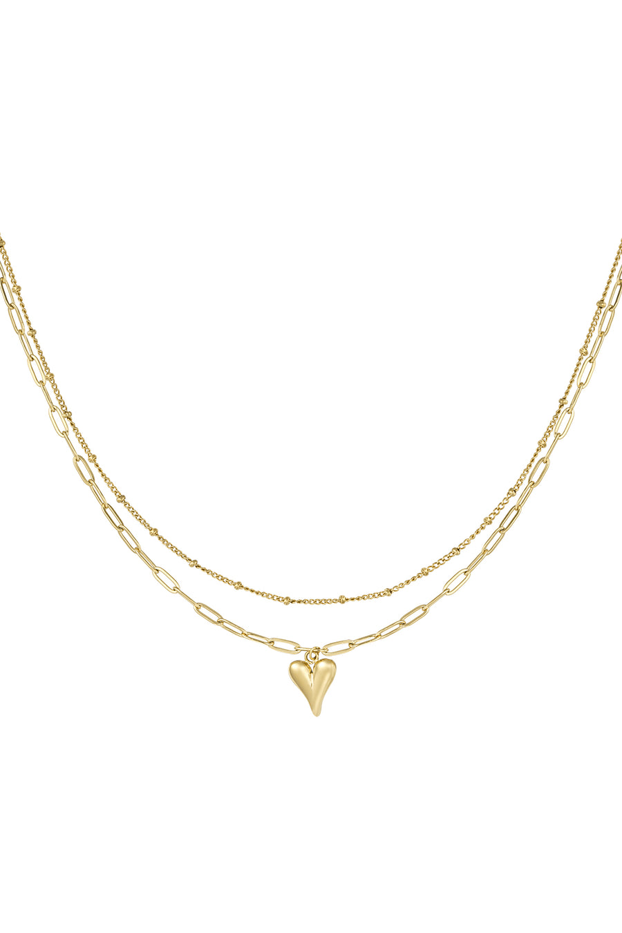Collier de femme multicouche en acier inoxydable 304 avec cœur – couleur or