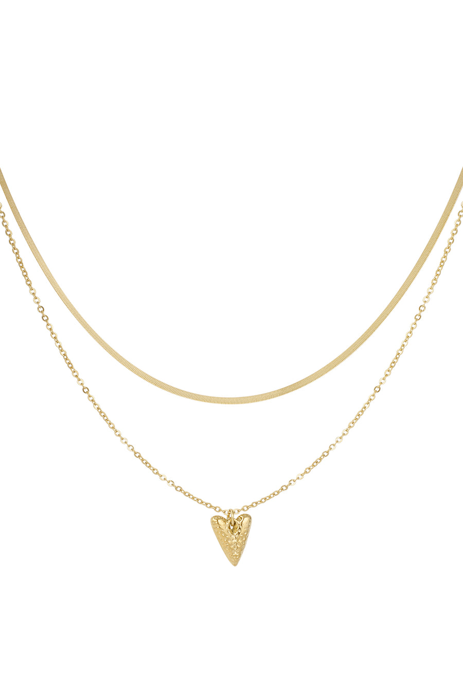 Collier superposé pour femme en acier inoxydable avec cœur – doré et argenté
