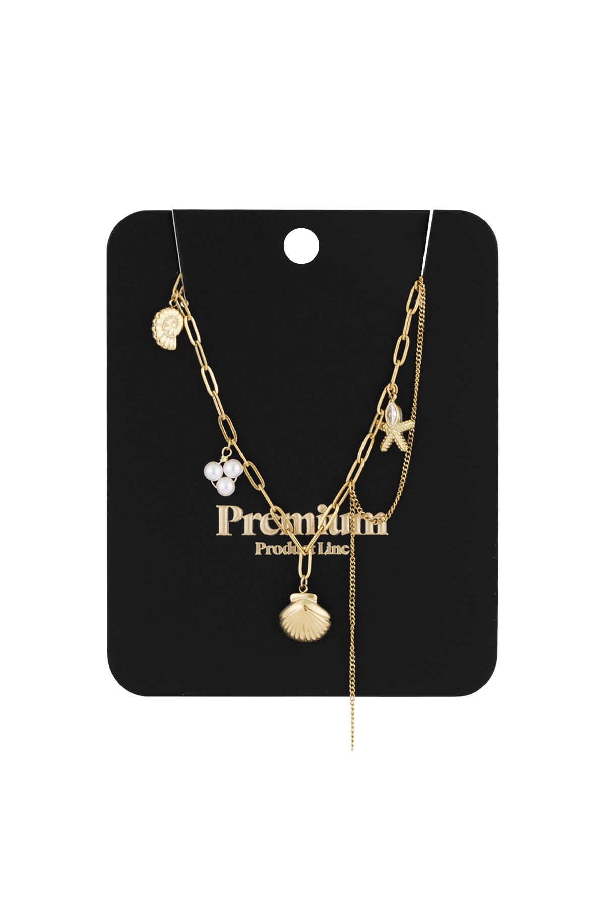Women's necklace with pendant made of 304 stainless steel, imitation pearl, hematite, rhinestones – image 3