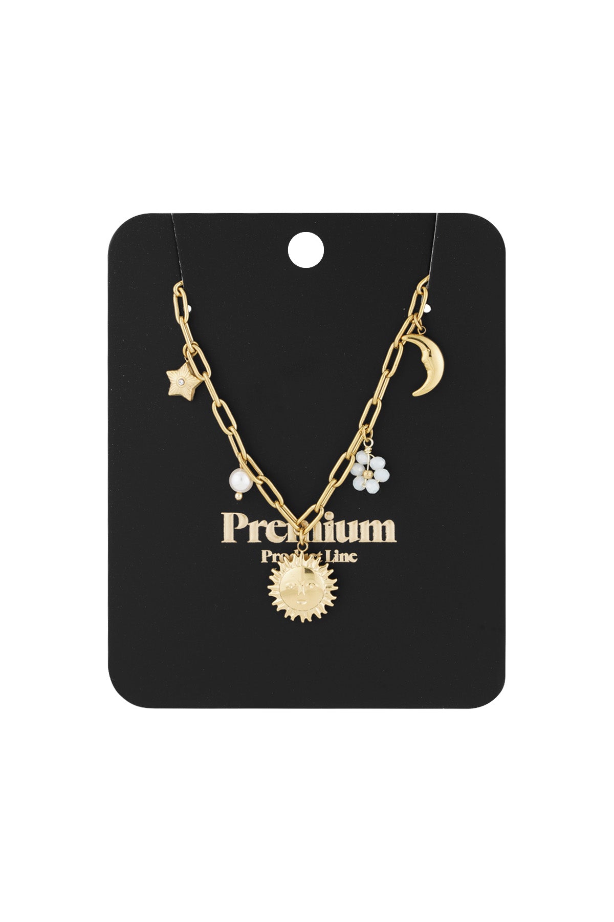 Women's necklace with 304 stainless steel sun and moon motif pendant – image 3
