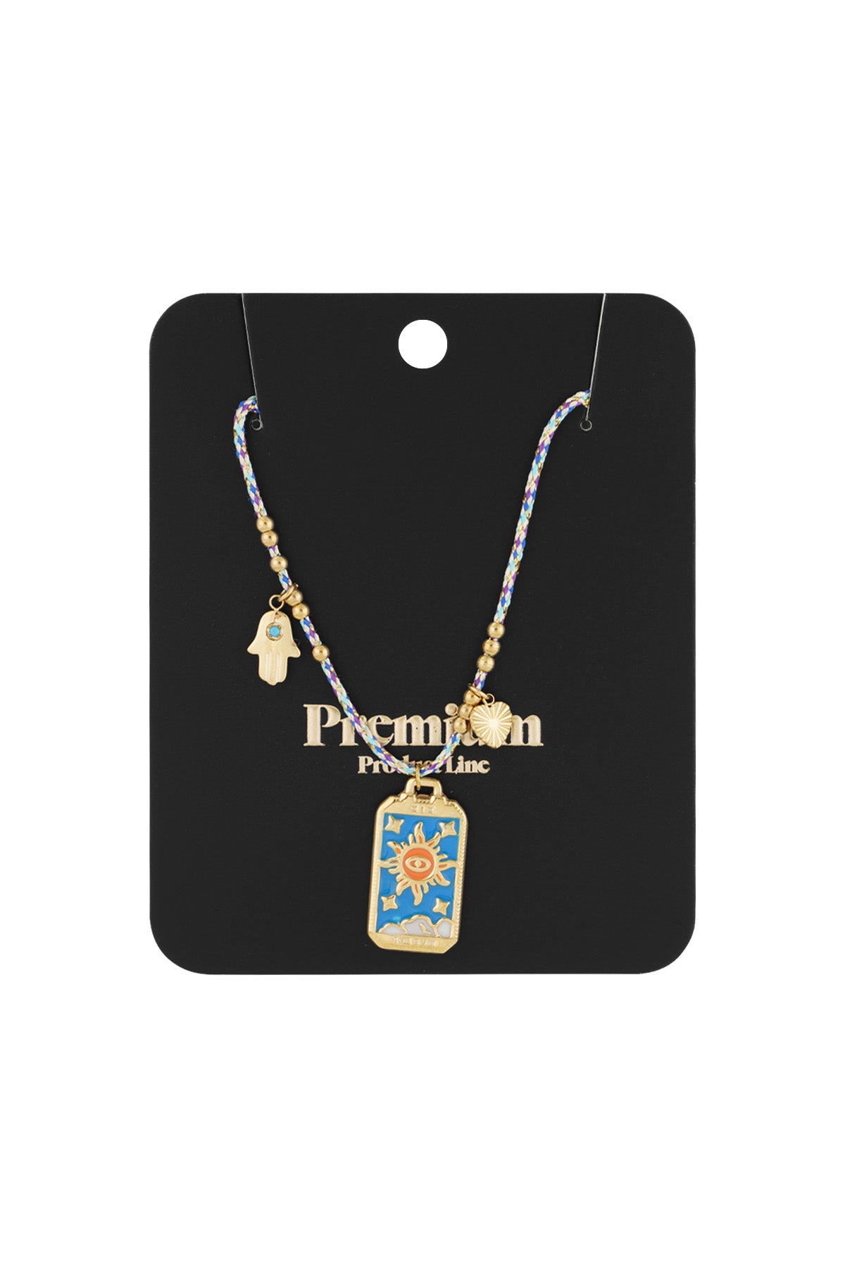 Braided Women's Necklace, 304 Stainless Steel, Enamel, Cord, Rhinestone with Sun Motif – Blue – image 3
