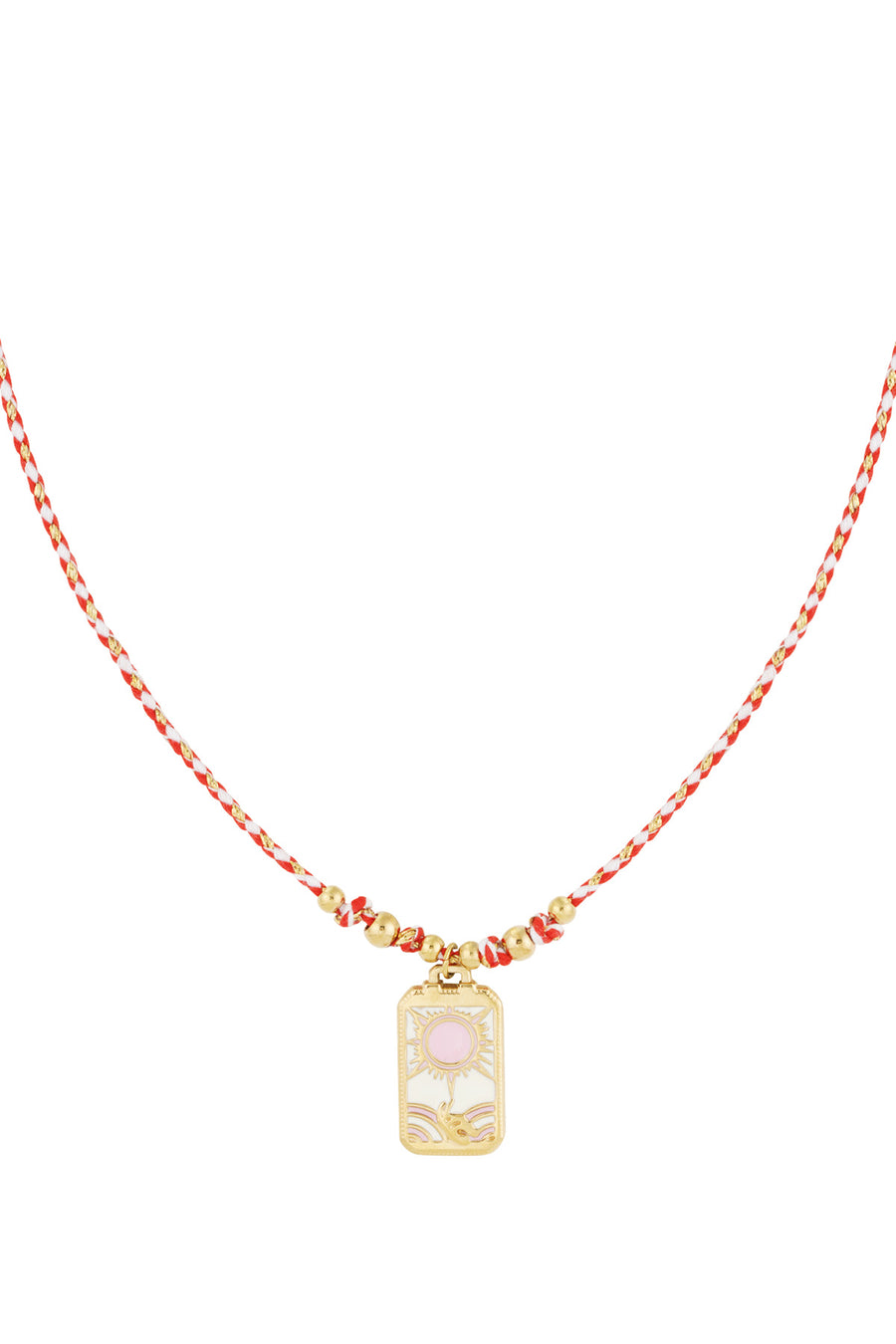 Collier tressé pour femme en acier inoxydable 304, émail, cordon avec motif soleil – rose