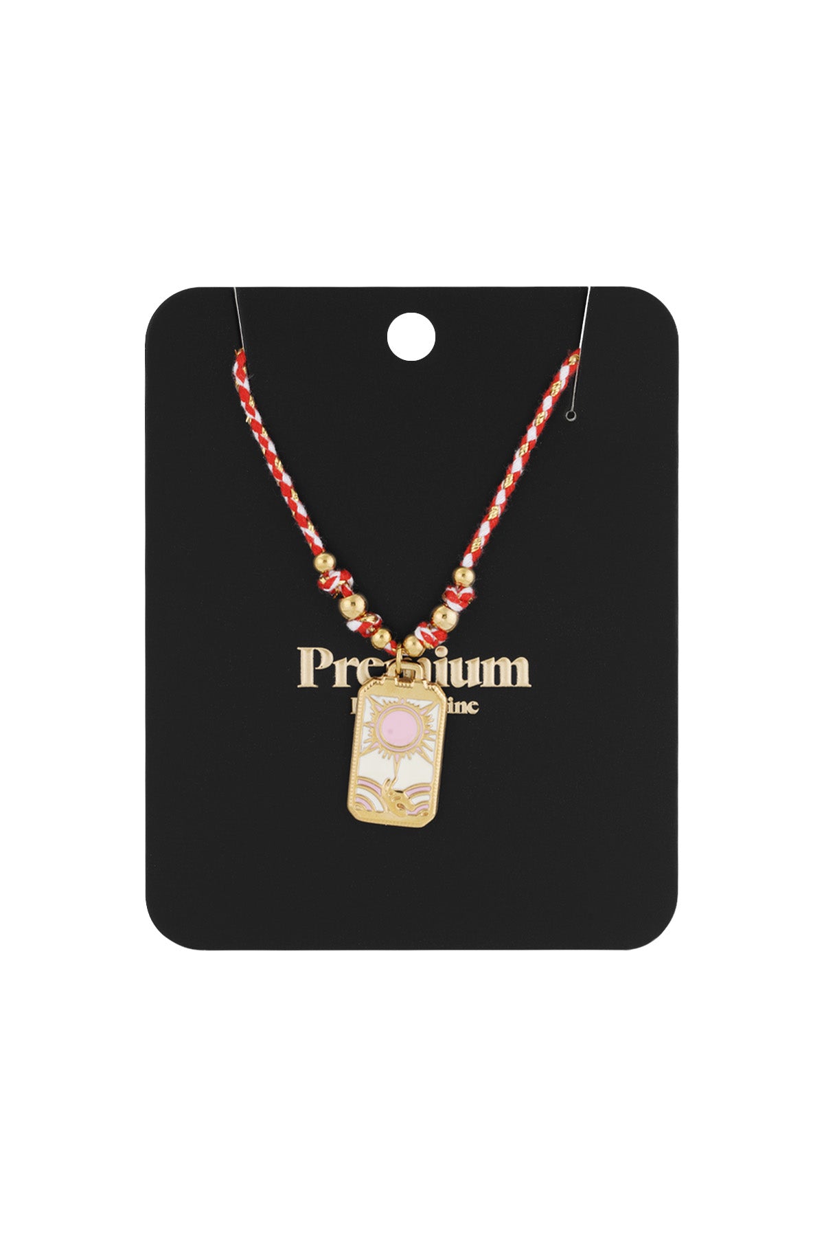 Braided women's necklace made of 304 stainless steel, enamel, cord with sun motif – pink – image 3