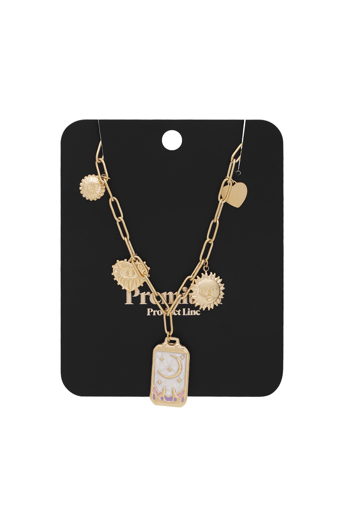 Women's necklace with 304 stainless steel, enamel, rhinestone sun motif, and heart-shaped pendant – image 3