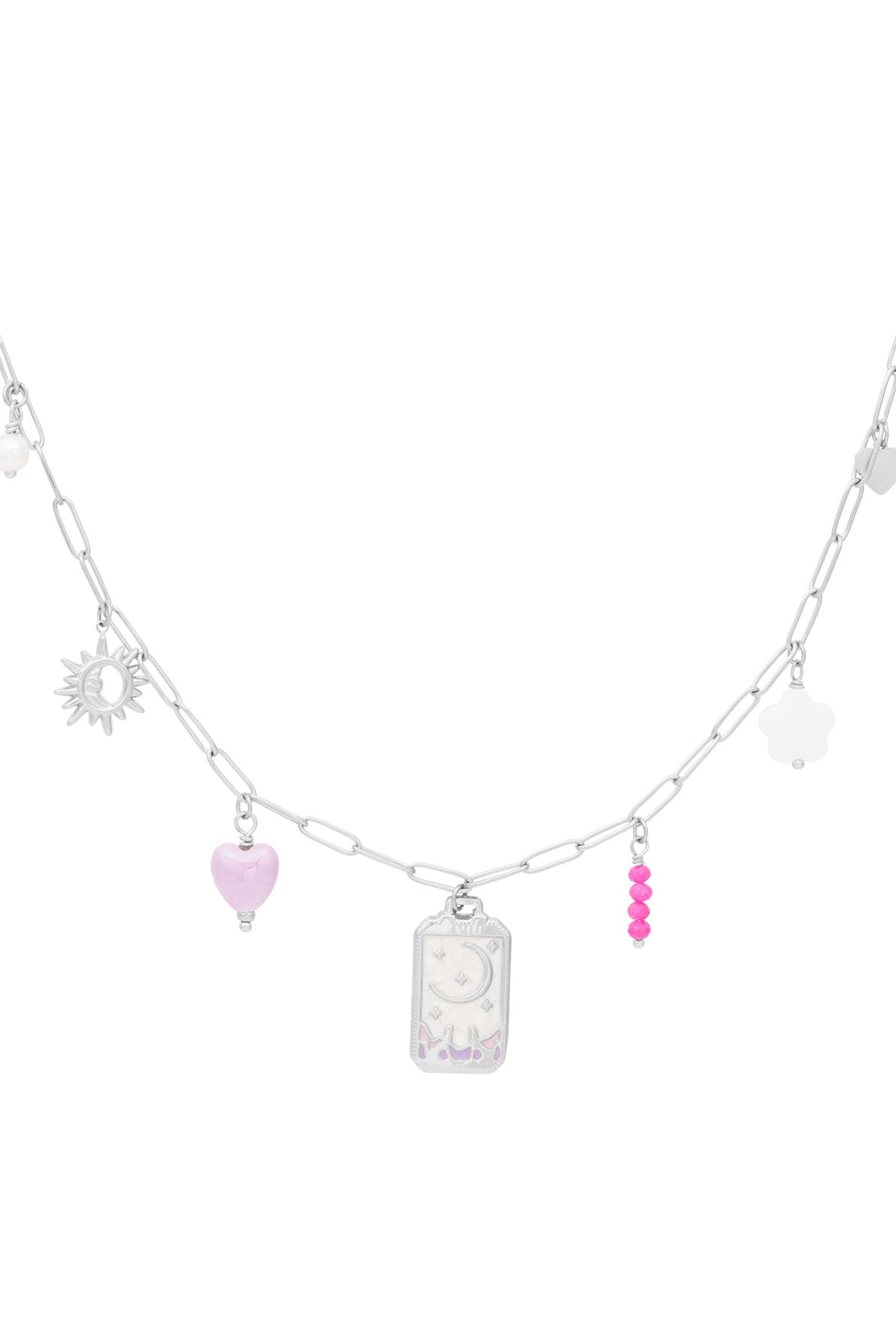 Collier pour femme avec pendentif motif soleil et motif floral – couleur or et couleur argent