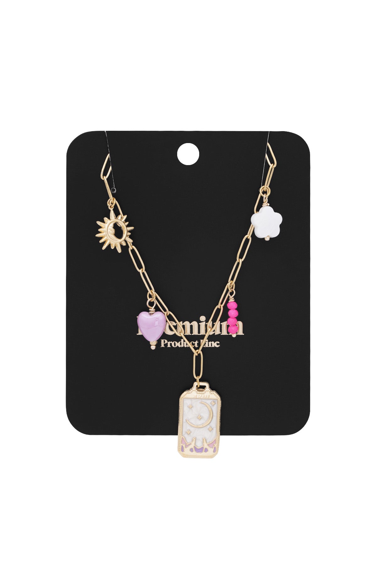 Ladies' necklace with sun and flower motif pendant – gold-colored and silver-colored – image 3
