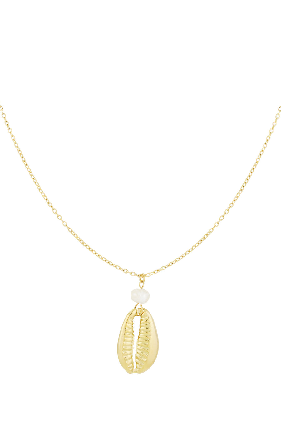 Collier pour femme en acier inoxydable, pendentif perle d'imitation avec motif coquillage