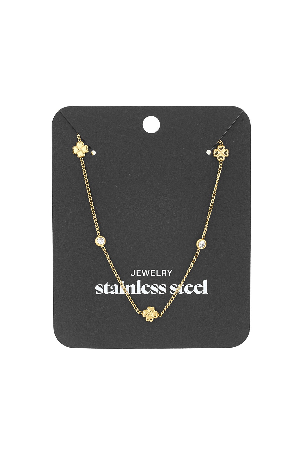Women's stainless steel clover motif link chain necklace – gold-coloured – image 3