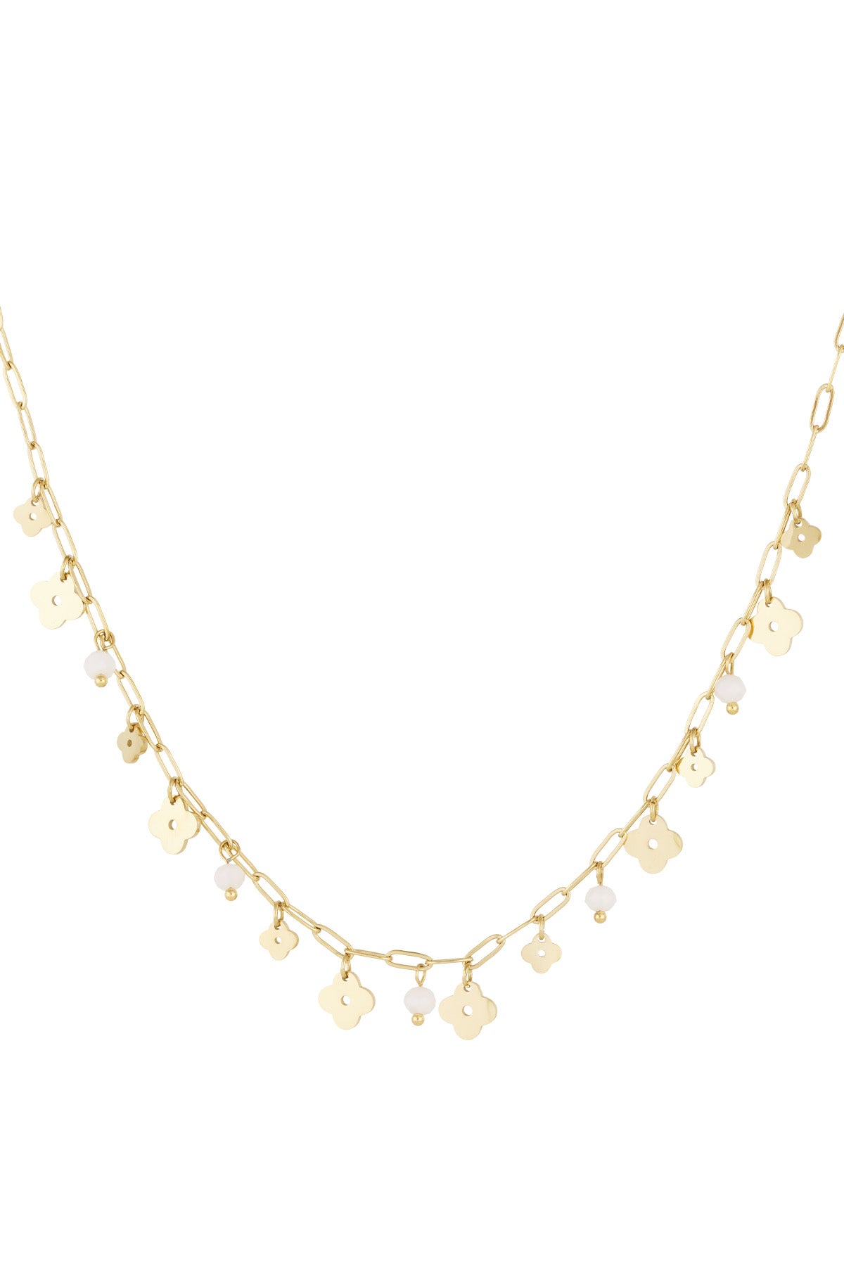 Women's Necklace with Stainless Steel Pendant, Crystal with Clover Motif – Green and Gold-colored
