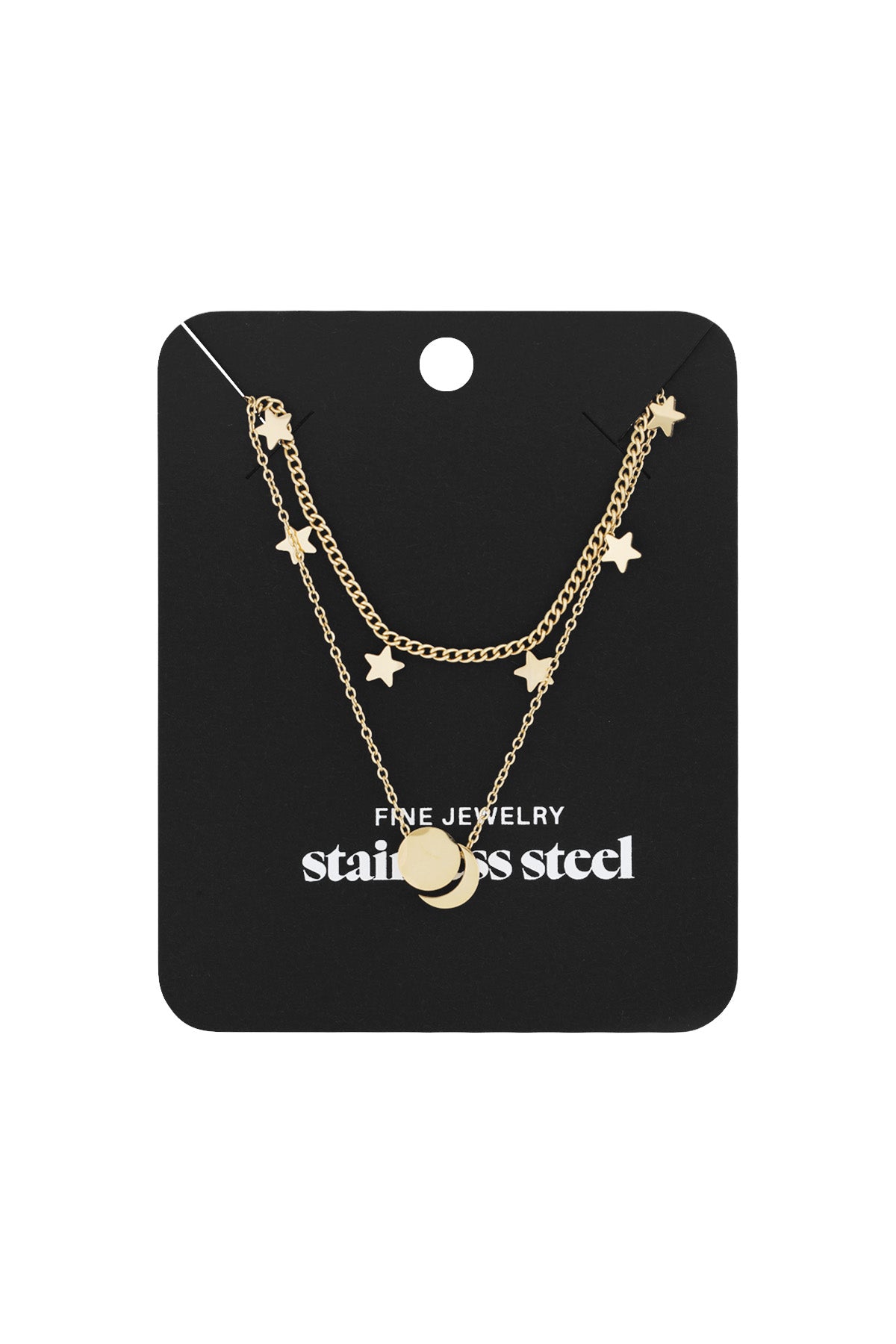 Layered stainless steel women's necklace with star motif – gold and silver-coloured – image 3