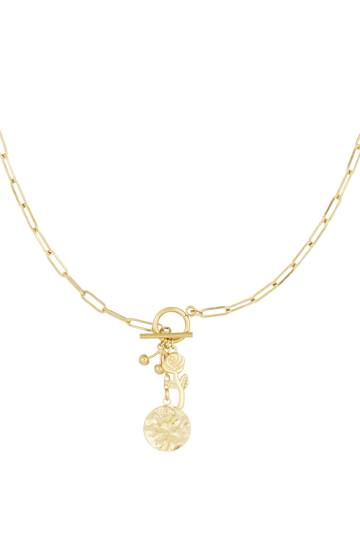 Collier pour femme en acier inoxydable avec pendentif motif floral – couleur or