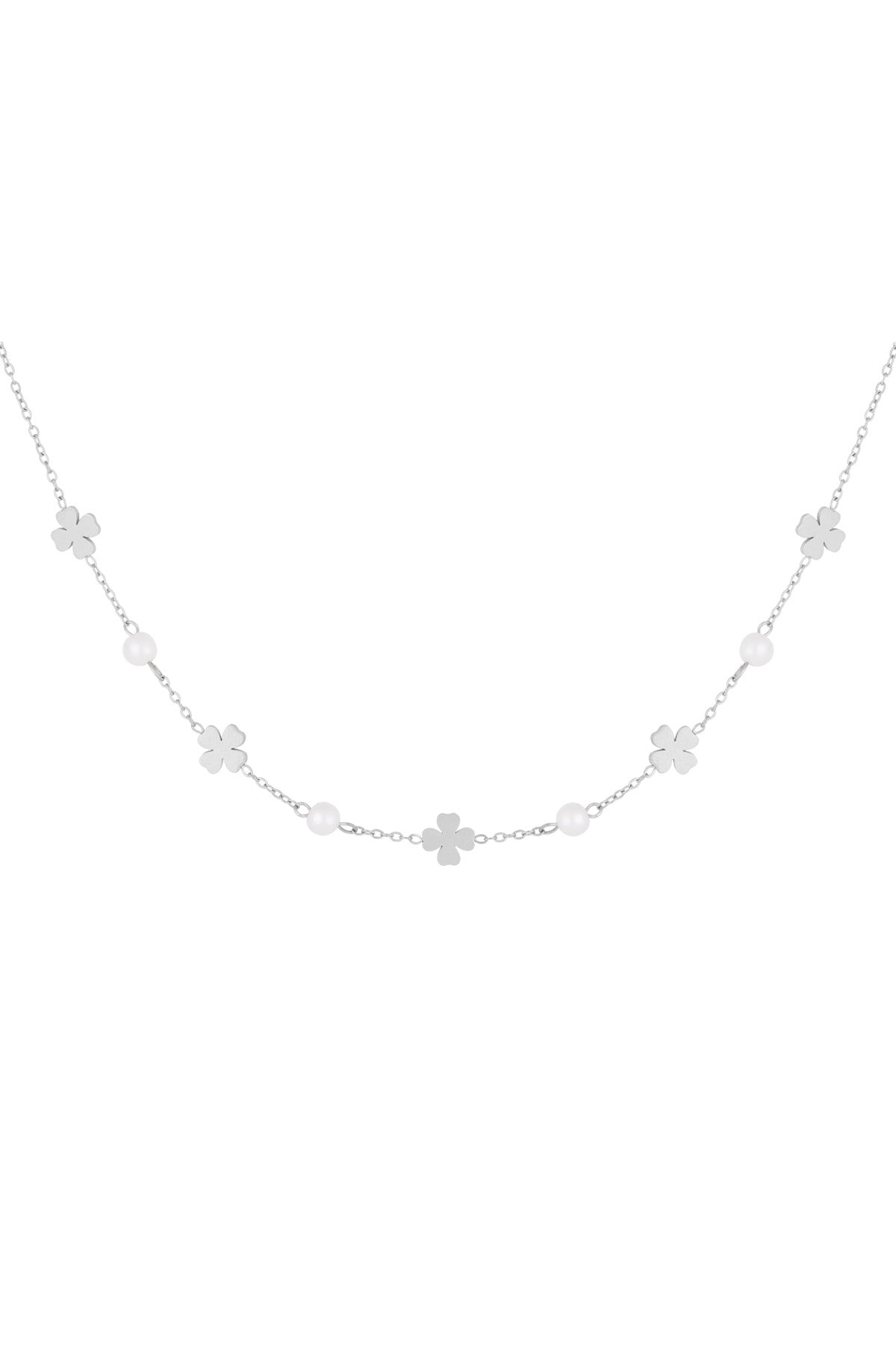 Collier femme avec pendentif en acier inoxydable, perle d'imitation avec motif trèfle