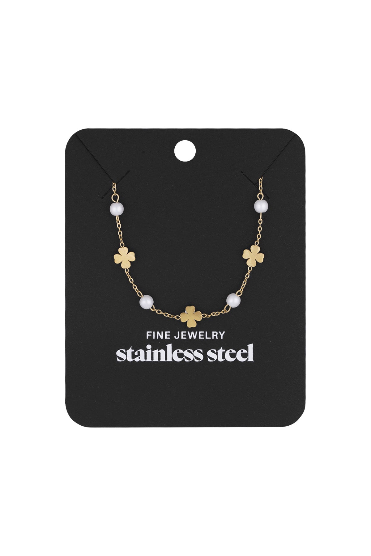 Collier femme avec pendentif en acier inoxydable, perle d'imitation avec motif trèfle – photo 3