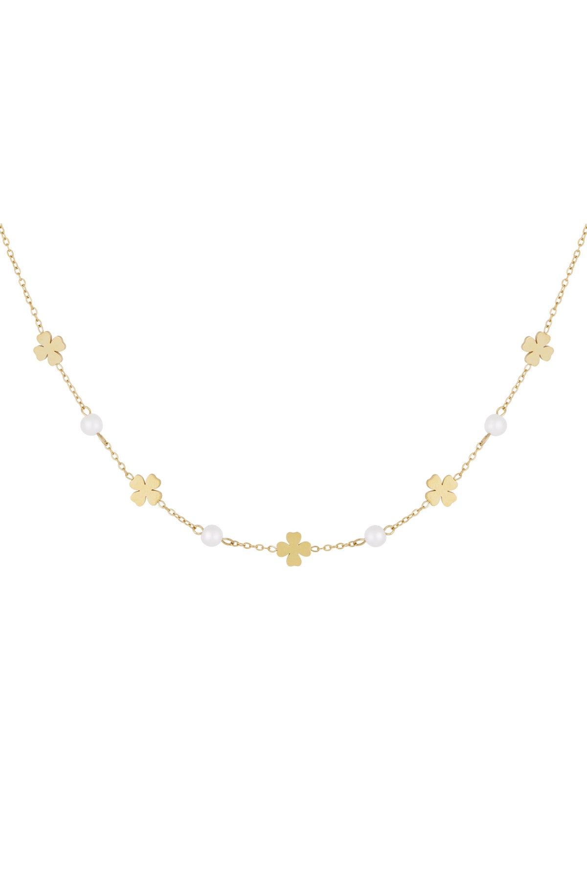 Collier femme avec pendentif en acier inoxydable, perle d'imitation avec motif trèfle