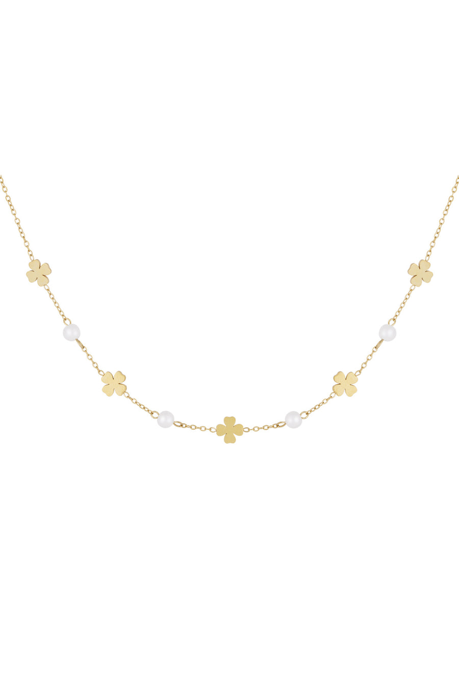 Collier femme avec pendentif en acier inoxydable, perle d'imitation avec motif trèfle