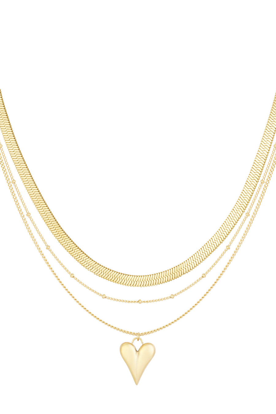 Collier de femme superposé en acier inoxydable avec cœur – couleur or