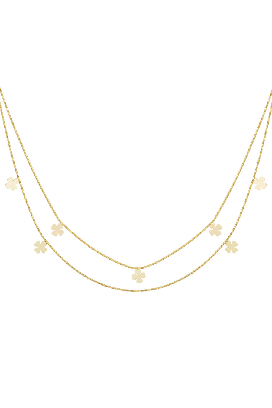 Collier femme en acier inoxydable superposé avec motif trèfle – couleur or