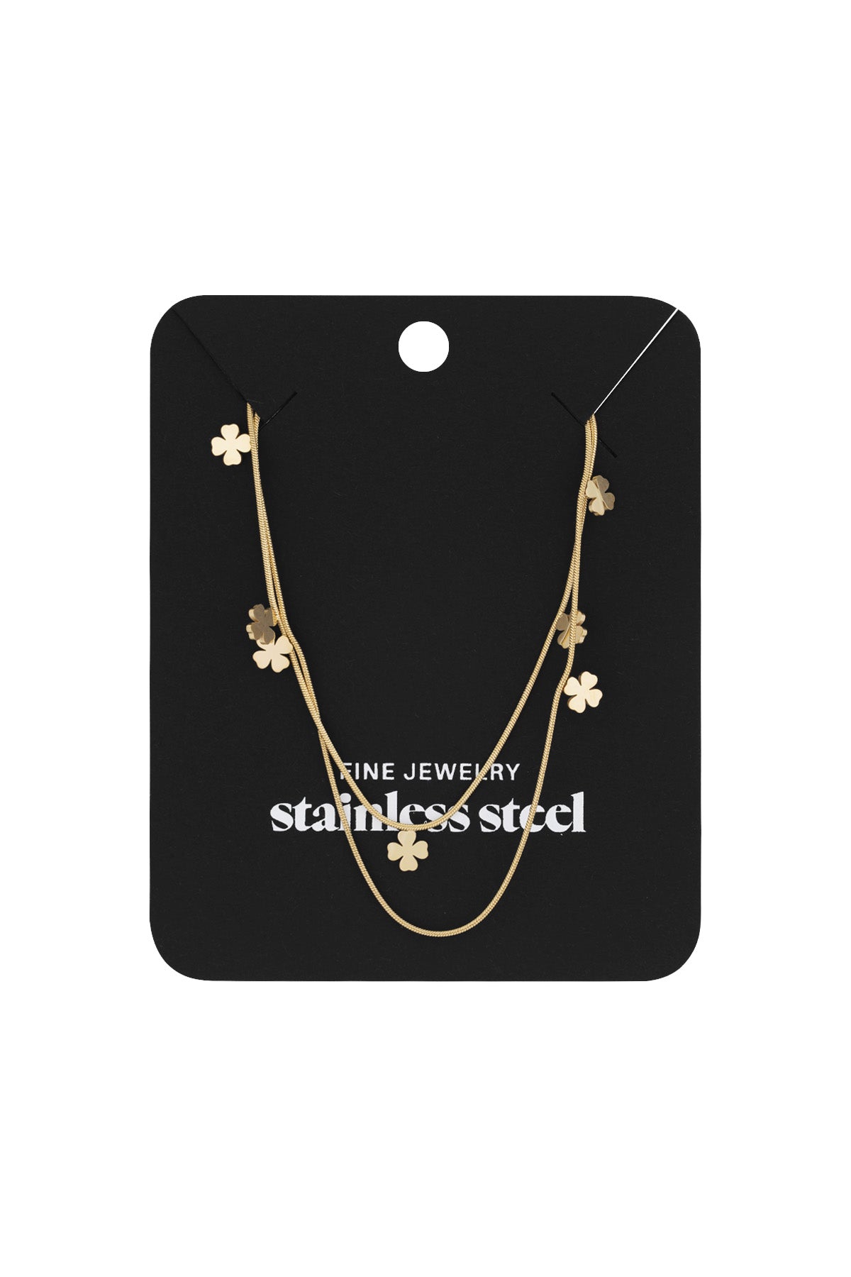 Layered women's stainless steel necklace with clover motif – gold-colored – image 3