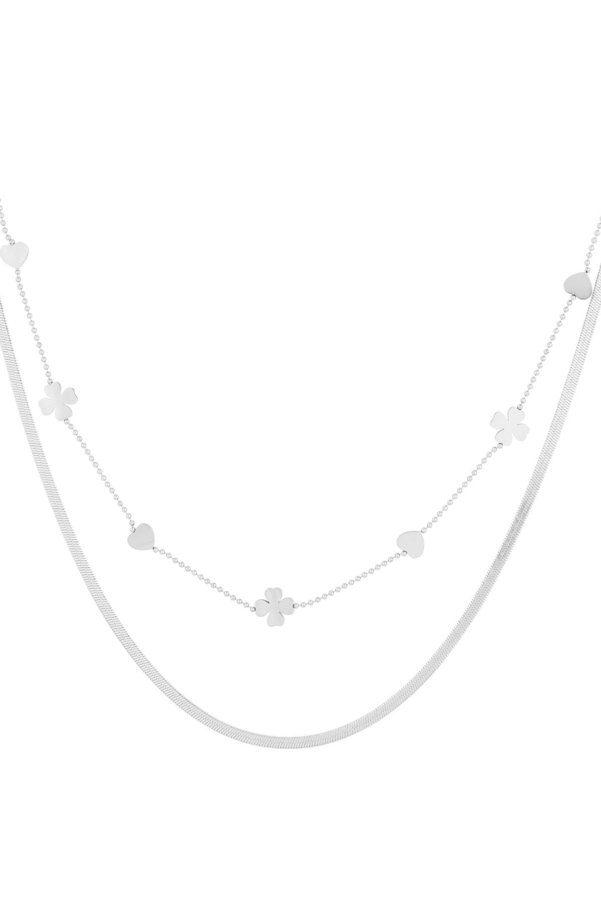 Layered stainless steel women's necklace with clover motif – gold-tone