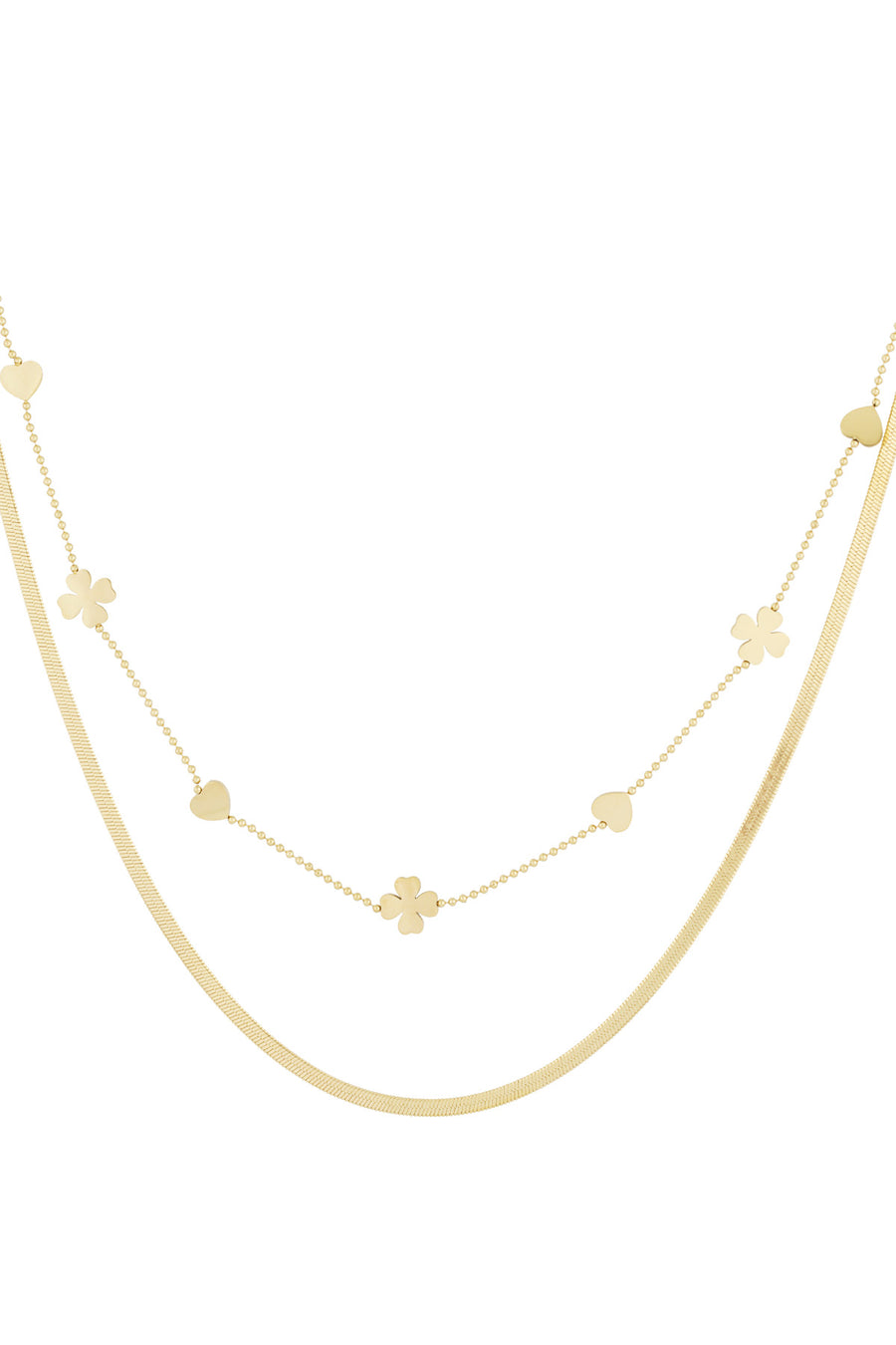 Collier superposé pour femme en acier inoxydable avec motif trèfle – doré