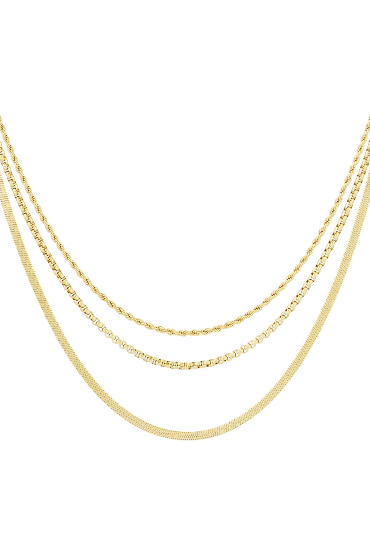 Collier femme superposé en acier inoxydable à forme organique – couleur or