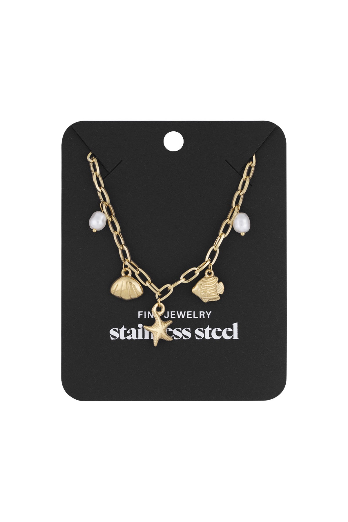 Collier pour femme avec pendentif en acier inoxydable et détails océaniques – couleur or – photo 3