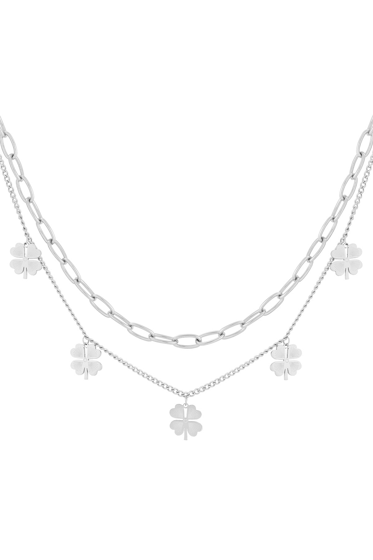 Collier multicouche pour femme en acier inoxydable avec motif trèfle – couleur or