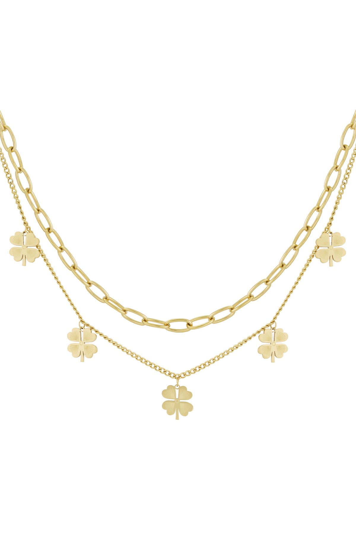 Collier multicouche pour femme en acier inoxydable avec motif trèfle – couleur or