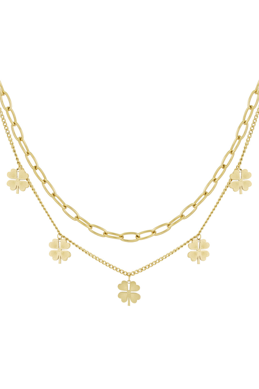 Collier multicouche pour femme en acier inoxydable avec motif trèfle – couleur or