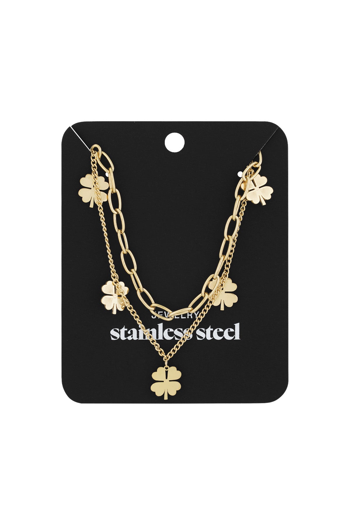 Collier multicouche pour femme en acier inoxydable avec motif trèfle – couleur or – photo 3