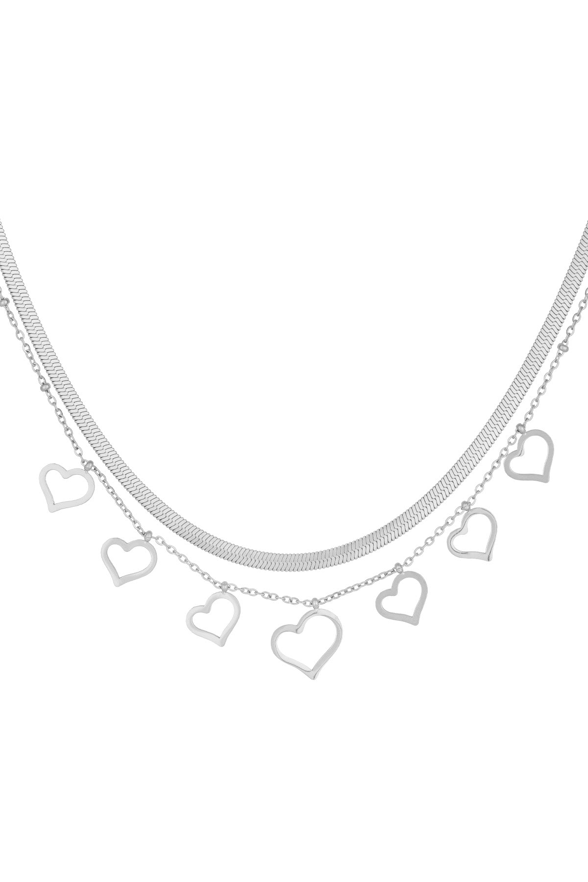 Layered women's necklace made of stainless steel with heart shape – gold-colored and silver-colored