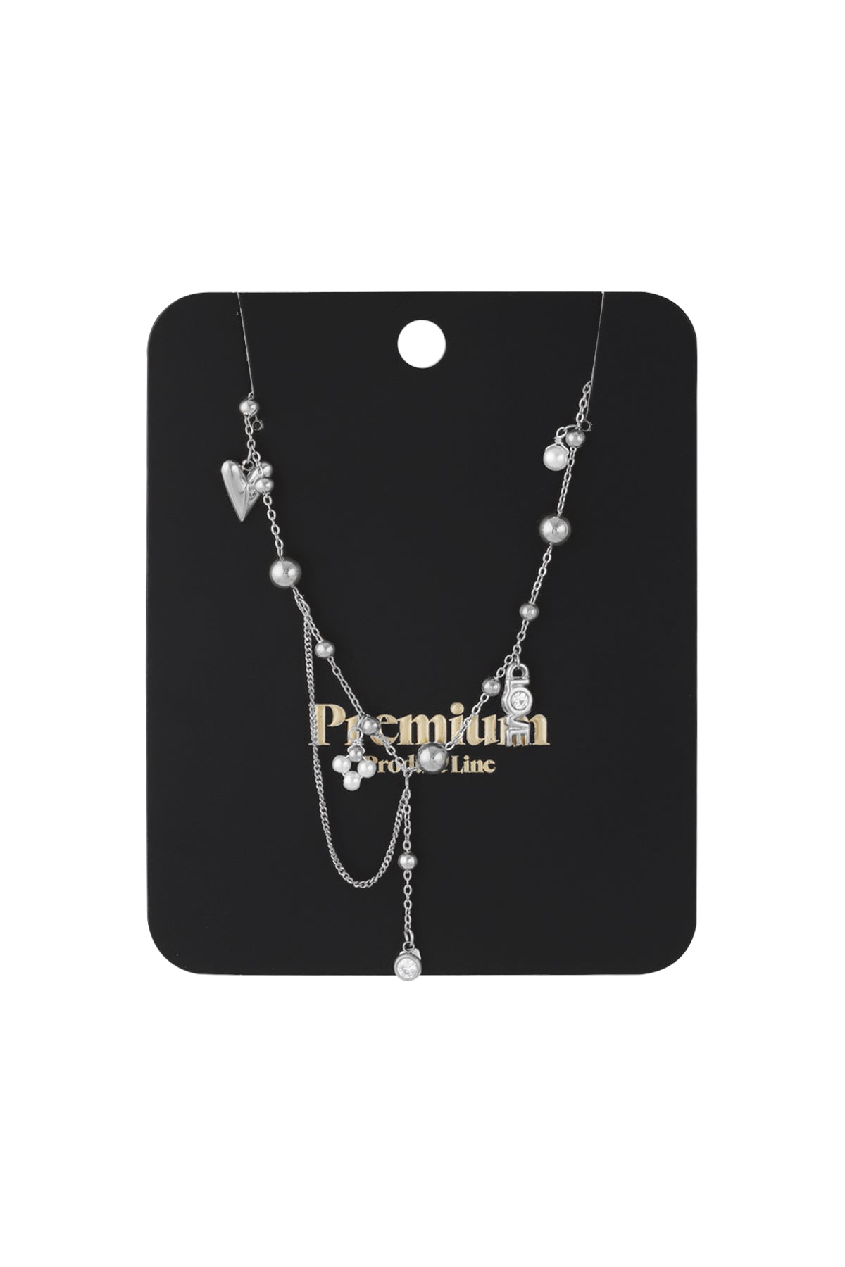 Women's necklace with pendant made of 304 stainless steel, imitation pearl, rhinestone with organic shape – image 7