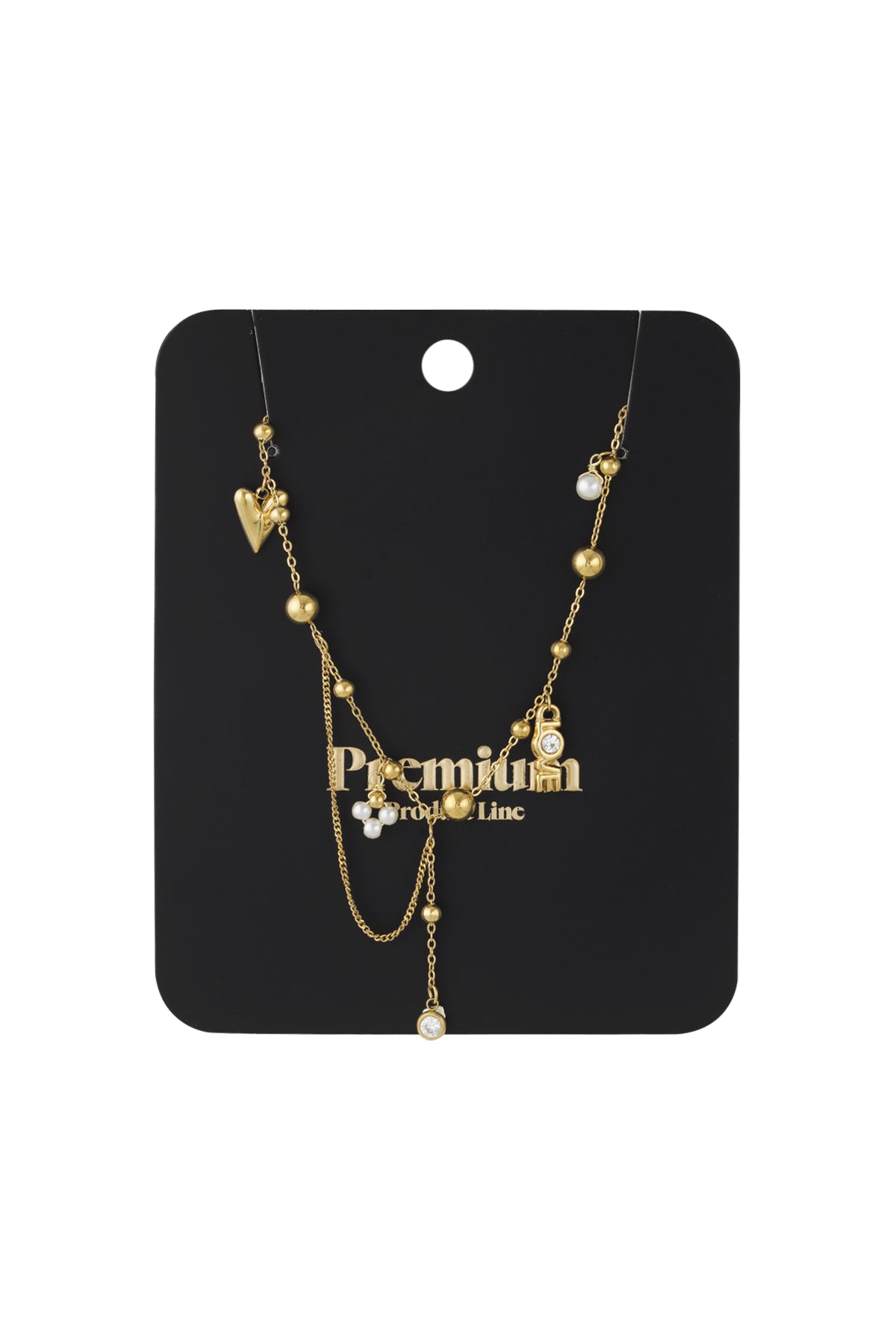 Women's necklace with pendant made of 304 stainless steel, imitation pearl, rhinestone with organic shape – image 3
