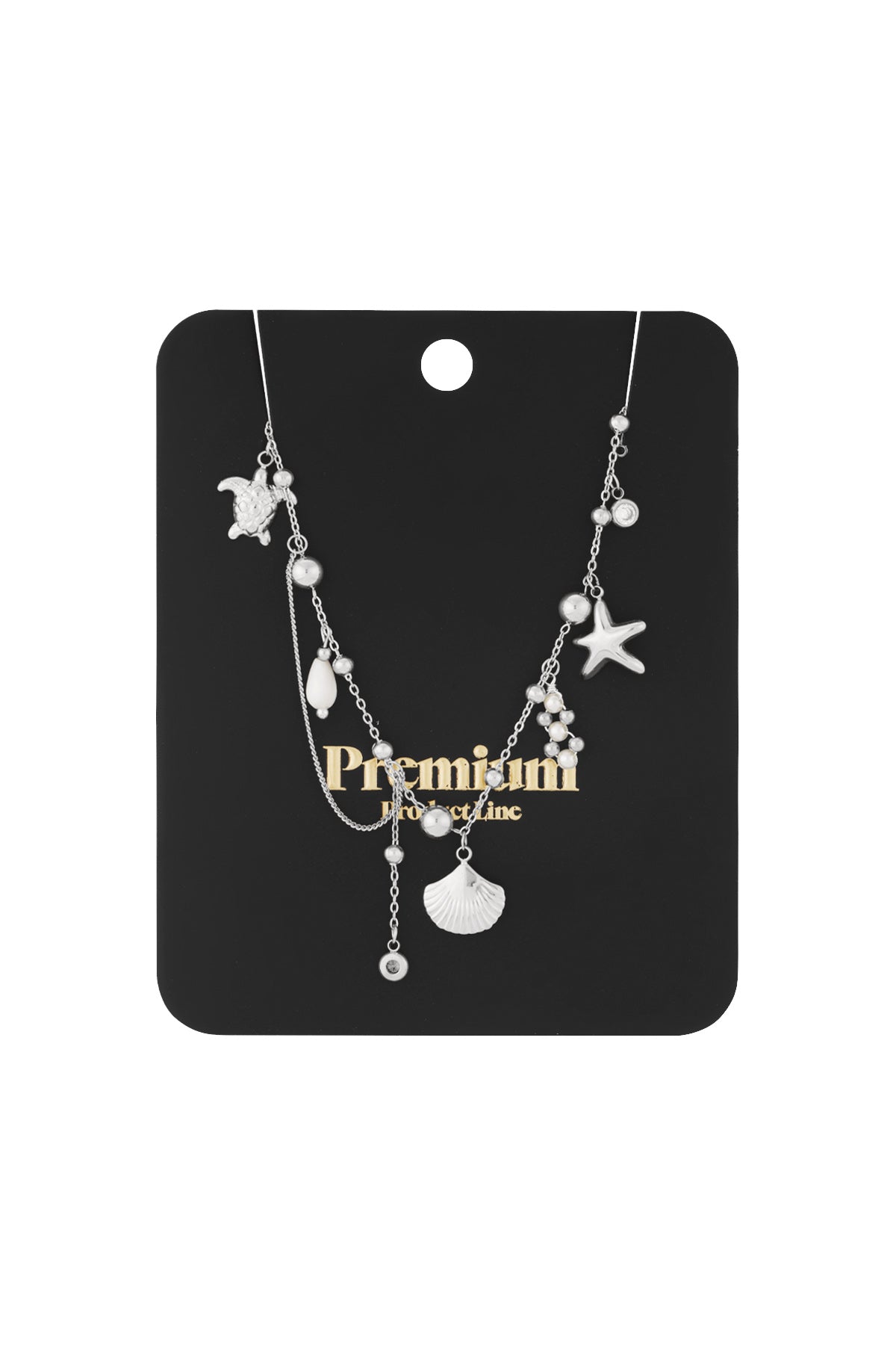 Women's necklace with pendant made of 304 stainless steel, imitation pearl, shell, rhinestones with ocean details – image 7